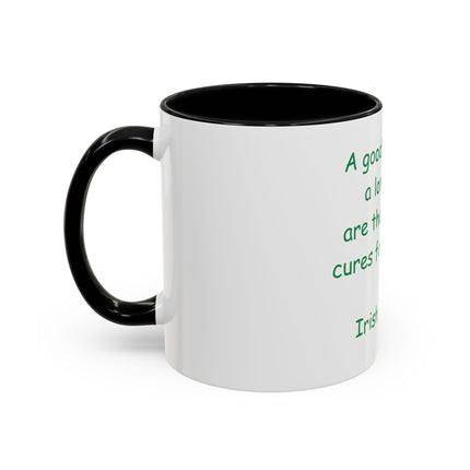 Irish Proverb Coffee Mug — "A good laugh and a long sleep" Accent Mug