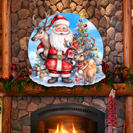Santa with Reindeers Holiday Door Decor  by G. Debrekht - Christmas Decor - 8611032H-3