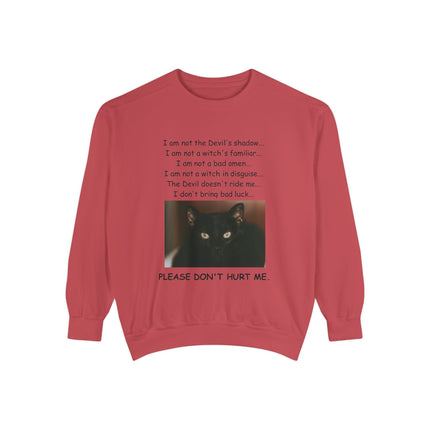 Unisex Sweatshirt – Thoughtful Black Cat Design – Garment-Dyed