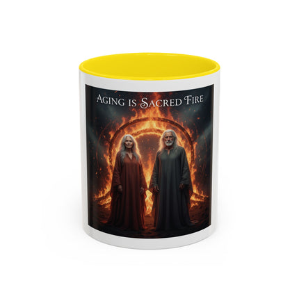 Aging Is Sacred Fire Coffee Mug — Fantasy Elder Couple Accent Mug (11/15oz)