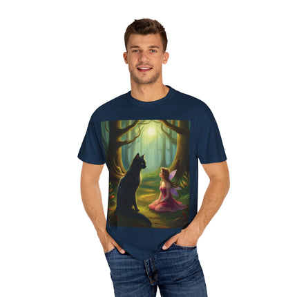 Whimsical Fairy & Cat Tee – Nature-Inspired Unisex Graphic Shirt