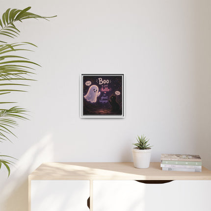 Framed Canvas Art - "Boo is Just Hello" Cute Ghost & Black Cat Halloween Print