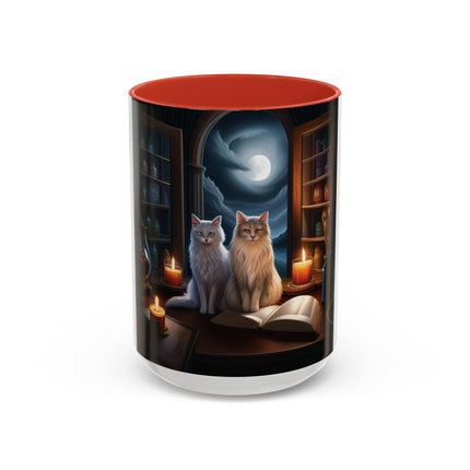 Magical Cats Accent Mug – 15oz – Cozy Gift for Cat & Book Lovers