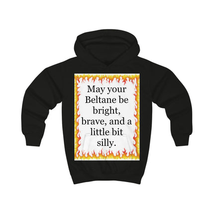 Kids Hoodie — "May your Beltane be bright, brave, and a little bit silly" Flame-Frame Hoodie