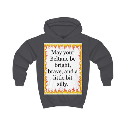 Kids Hoodie — "May your Beltane be bright, brave, and a little bit silly" Flame-Frame Hoodie