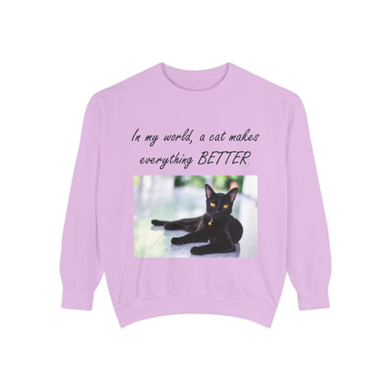Cat Lover Sweatshirt – “A Cat Makes Everything Better” – Unisex Fit