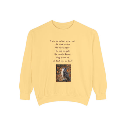 Poetic Owl Sweatshirt — Illustrated Owl Art with Poem Crewneck