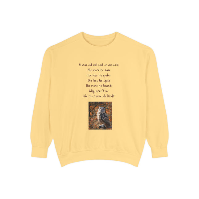 Poetic Owl Sweatshirt — Illustrated Owl Art with Poem Crewneck