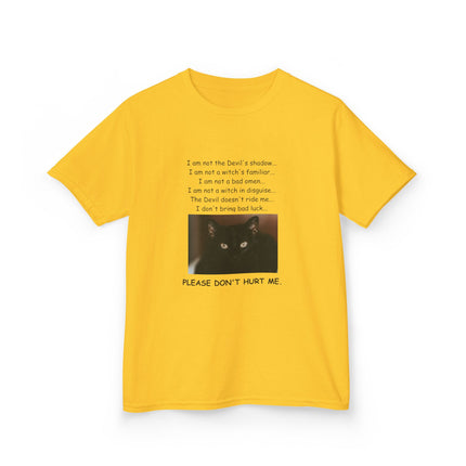 Kids Cotton Tee – “Please Don’t Hurt Me” Black Cat Design