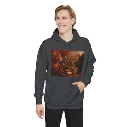 Autumn Leaves & Cider Hoodie — Cozy Fall Sweatshirt with 'Autumn Speaks' Still Life Design