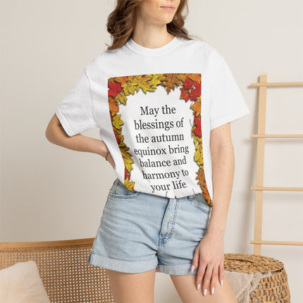 Autumn Equinox Blessings T-Shirt — Fall Leaves Balance & Harmony Tee