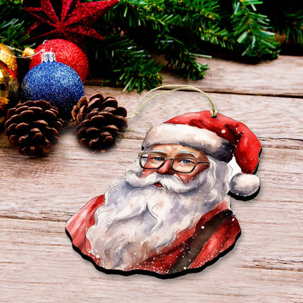 Jolly Santa Faces Decorative Wooden Ornaments Set of 3 by G. Debrekht - Christmas Decor - 8091045-S3-3