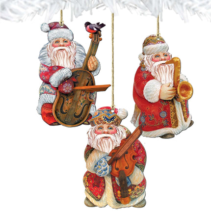 Santa Musicians Wooden Ornaments Set of 3 by G. DeBrekht - Christmas Santa Snowman Decor - 8100028S3-1