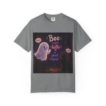 Halloween Ghost T-Shirt — “Boo is just hello in ghost language” Cute Spooky Tee