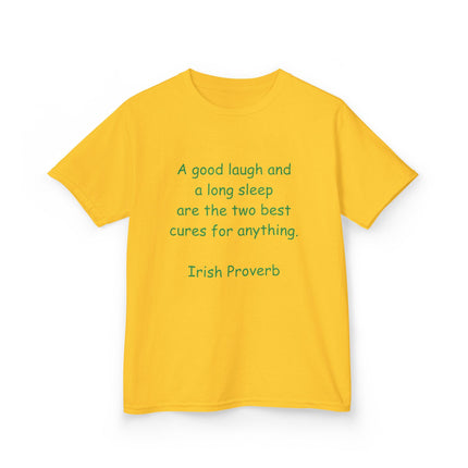Kids Heavy Cotton™ Tee - "A Good Laugh and a Long Sleep" Irish Proverb - Comfy & Fun T-Shirt for Children