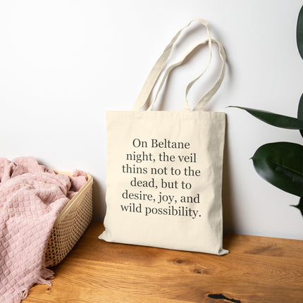 Beltane Quote Tote Bag — 'On Beltane night...' Cotton Canvas Market Tote