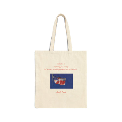 American Flag Canvas Tote Bag — Patriot Quote Cotton Grocery Book Bag