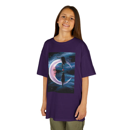 Kids Moon Dreamer Tee — Black Cats on Crescent Moon Graphic