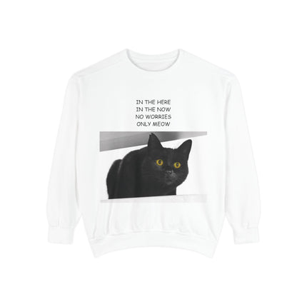 Cozy Cat Lover Sweatshirt - "In the Here, In the Now, No Worries, Only Meow"