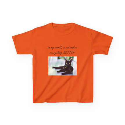 Kids Cat Lover Tee - 'In My World, A Cat Makes Everything BETTER'