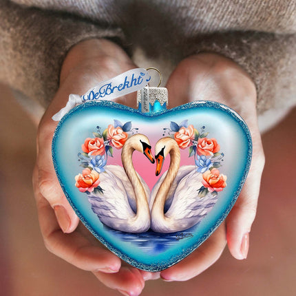 Swan Love Heart Glass Ornament by G. Debrekht - Christmas Decor - 753-012-1