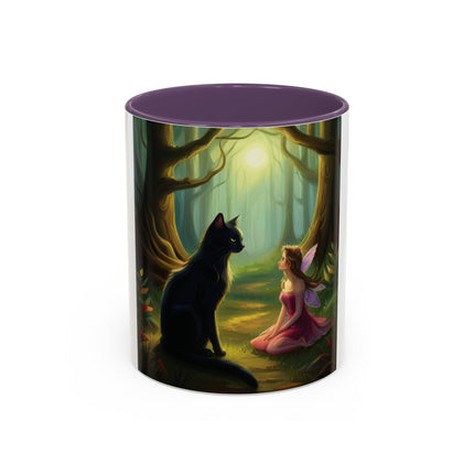Enchanting Fairy & Cat Accent Mug – Fantasy Nature Design, 11oz