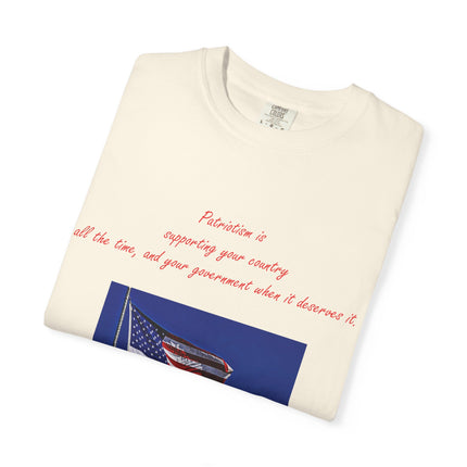 Patriotic Unisex Garment-Dyed T-Shirt with American Flag – Quote by Mark Twain