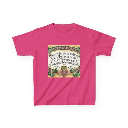 Blessed Holiday Kids Tee – Heart & Crown Celtic-Inspired Winter Shirt