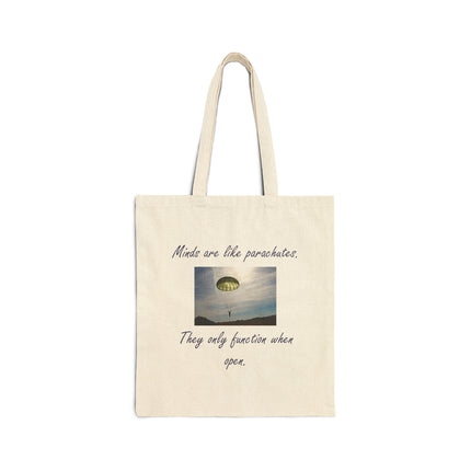 Canvas Tote Bag — 'Minds Are Like Parachutes' Inspirational Tote with Scenic Parachute Photo