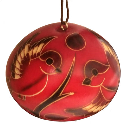 Red Gourd Ornament w/ Etched Birds from Peru-0