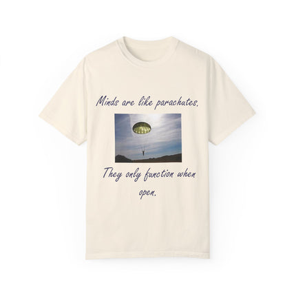 Open Mind Quote Tee – Unisex Garment-Dyed Shirt on Curiosity