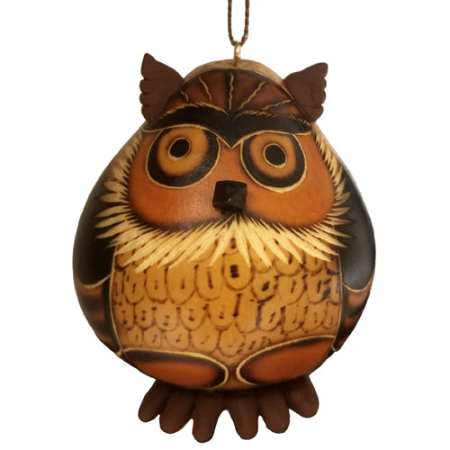 Owl Gourd Ornament w/ Ceramic Accents from Peru-1