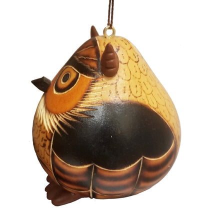 Owl Gourd Ornament w/ Ceramic Accents from Peru-0