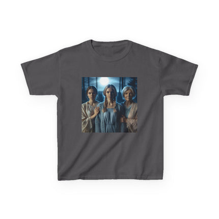 Triple Goddess Kids Tee – Mystical Sisters Graphic Cotton Shirt