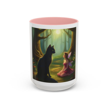 Fairy and Black Cat Forest Coffee Mug – Fantasy Woodland Tea Cup