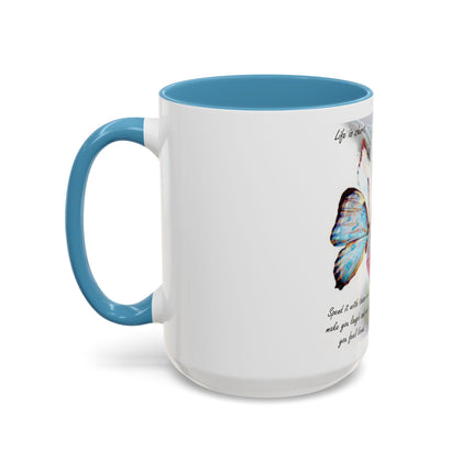 Cat & Butterfly Coffee Mug with 'Life is Short' Inspirational Quote (Accent, 11/15oz)