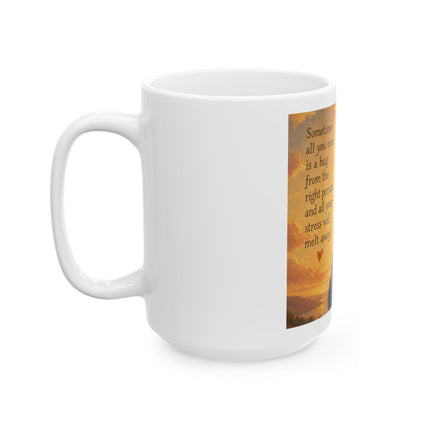 Ceramic Mug – 'Sometimes All You Need Is A Hug' Illustrated Comfort Coffee Cup