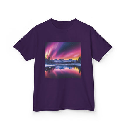 Kids Tee — Colorful Northern Lights Mountain Print