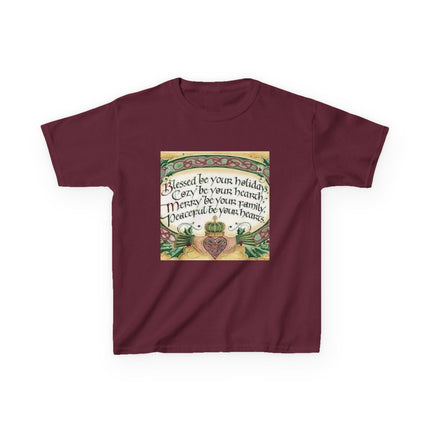 Blessed Holiday Kids Tee – Heart & Crown Celtic-Inspired Winter Shirt