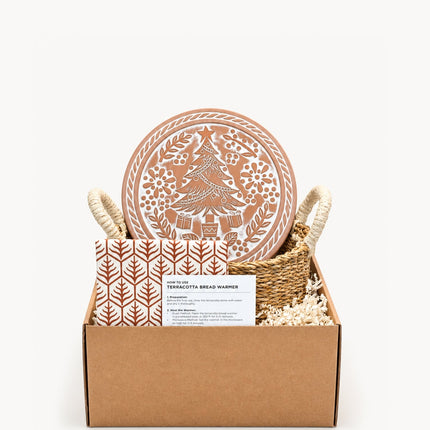 Bread Warmer & Basket Gift Set with Tea Towel - Christmas Round-0
