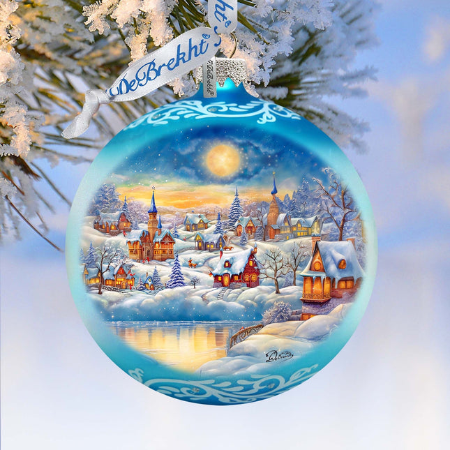 Magic Winter Village Ball Glass Ornament by G. Debrekht - Christmas Santa Snowman Decor - 73377-0