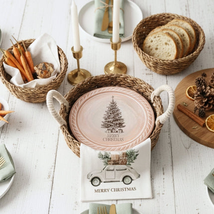 Bread Warmer & Basket Gift Set with Tea Towel - Christmas Tree Round-2