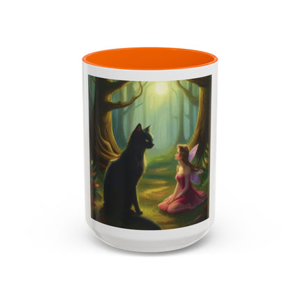 Fairy and Black Cat Forest Coffee Mug – Fantasy Woodland Tea Cup