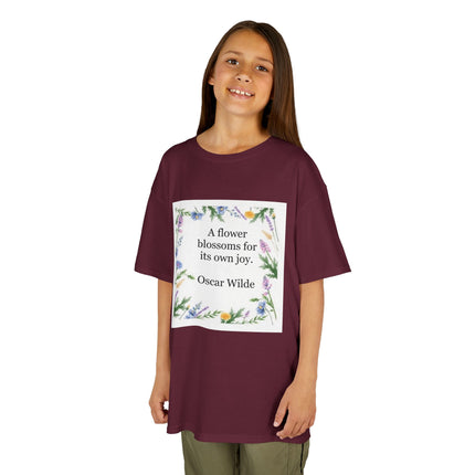 Kids T‑Shirt — "A flower blossoms for its own joy" Oscar Wilde Floral Quote