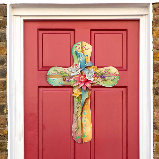 Easter Cross with Doves Holiday Door Decor by G. Debrekht - Easter Spring Decor - 8688167H-0