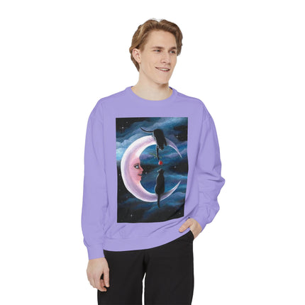Moonlit Cats Sweatshirt —Whimsical Crescent Moon & Black Cat Graphic