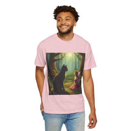 Fairy and Black Cat Forest T-Shirt — Enchanted Woodland Magic Tee