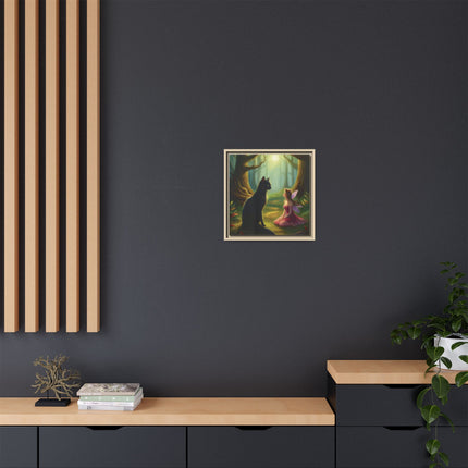 Fairy and Black Cat Forest Canvas – Framed Matte Wall Art