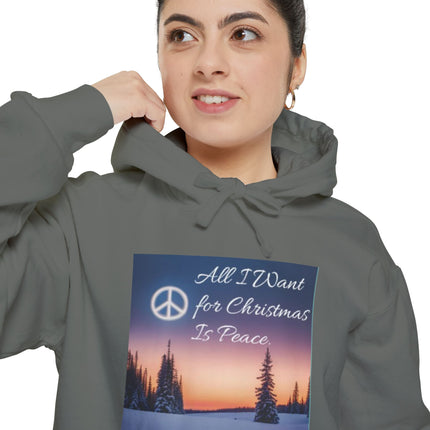 Peaceful Christmas Hoodie – "All I Want for Christmas is Peace" Winter Tree Graphic