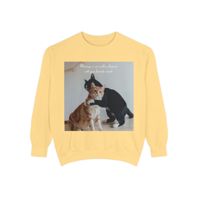 Cute Cat Sweatshirt – Unisex Garment-Dyed Gift for Couples
